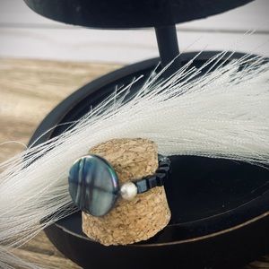 Black and pearl stretch statement ring